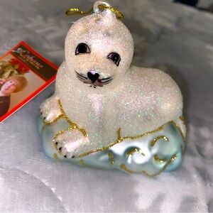 Margaret Cobane Baby Harp Seal Classic Glass Christmas Ornament New NWT‎